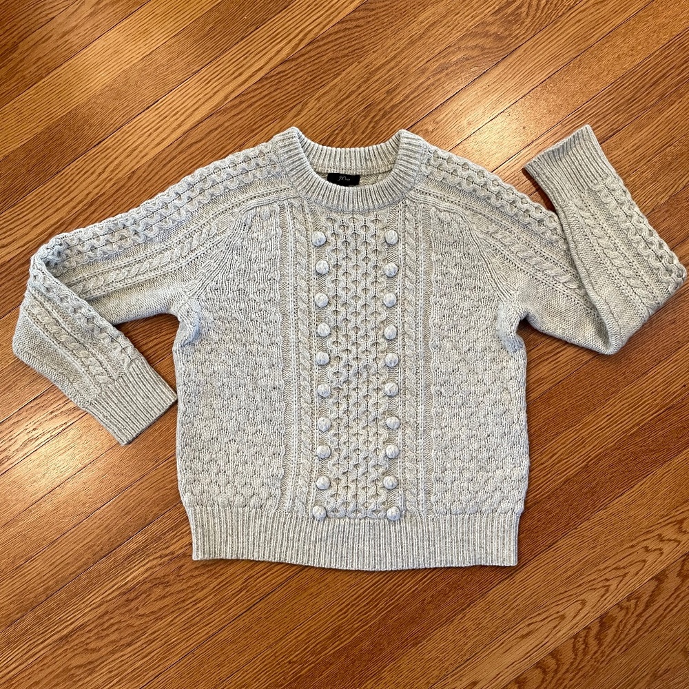 J. Crew Popcorn Cable Knit Sweater Gray Crewneck Pullover - Size: S